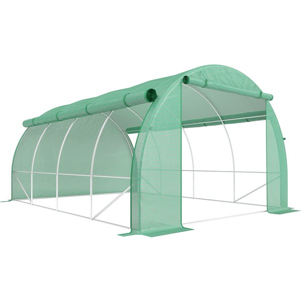 Outsunny 4x3x2m Polytunnel Greenhouse Walk-in Grow House Tent with Roll-up Sidewalls, Zipped Door, Green