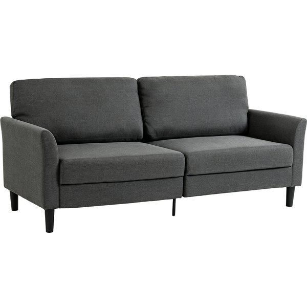 Homcom Canapé 3 Places En Tissu Effet Lin Avec Accoudoirs CourbéS Et Rembourrage ÉPais, Gris Foncé-image