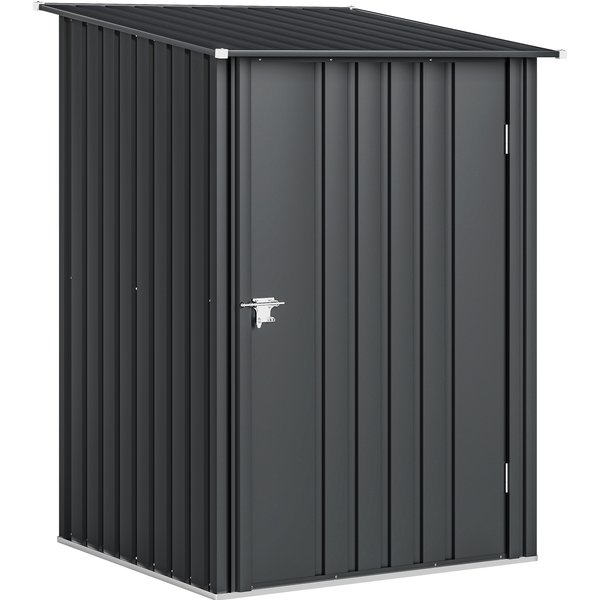 Outsunny 3.3 x 3.4ft Lean To Steel Garden Shed, with Locking Door - Dark Grey | Aosom Ireland