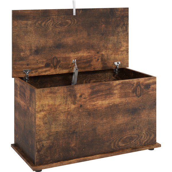HOMCOM Aufbewahrungs-Truhe für Innenräume 102L mit Sicherheitsdeckel, Truhe für Wohnzimmer und Flur, Aufbewahrungsbank, 80x40x45 cm, Rustikalbraun Aosom