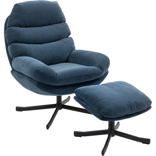 HOMCOM Relaxsessel mit Hocker Sessel Loungesessel mit Chenille-Optik breiter Sitzfläche Drehbar Polstersessel Armlehnensessel für Wohnzimmer, Schlafzimmer, Blau Aosom
