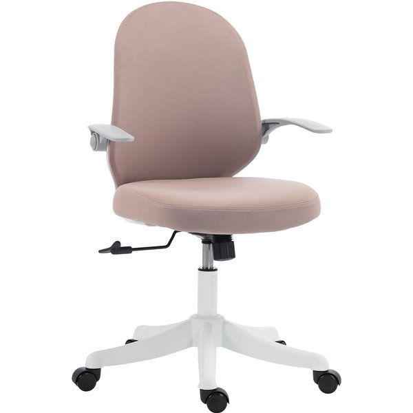 Homcom Chaise De Bureau En Maille Avec Accoudoirs Rabattables, Hauteur RéGlable Et Roulettes, Rose Et Blanc-image