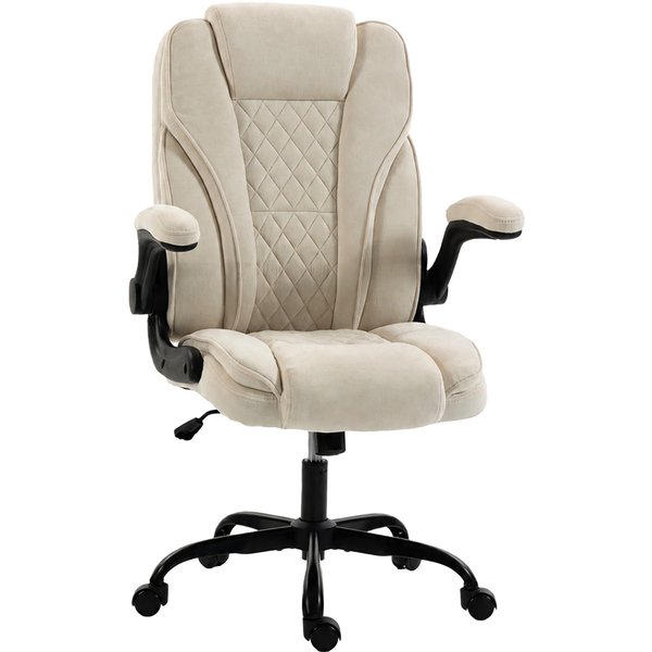 HOMCOM Office Chair, Ergonomic Desk Chair with Flip-up Armrest, Pocket Springs, Swivel Wheels, Adjustable Height, Beige | Aosom Ireland