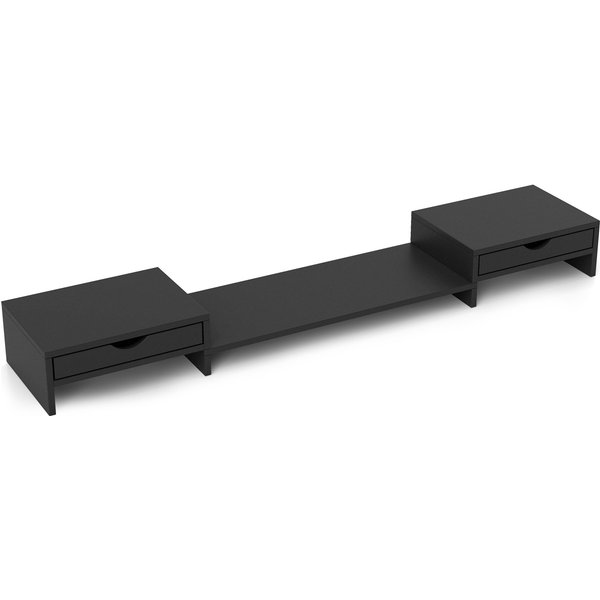 HOMCOM Monitorerhöhung für PC-Schreibtisch Monitorständer 60-116 cm mit 2 Schubladen, verstellbare Länge und Neigung, für Laptop, Computer, PC, Schwarz Aosom