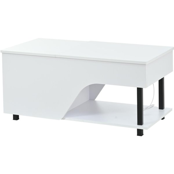 Table Basse RéGlable En Hauteur Avec Rangement Caché, Blanc Aosom France-image
