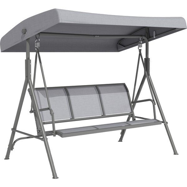 Outsunny Garden Swing Chair, 3 Seater Canopy Bench with Adjustable Shade, Steel Frame and Polyester Cushions, Grey | Aosom Ireland