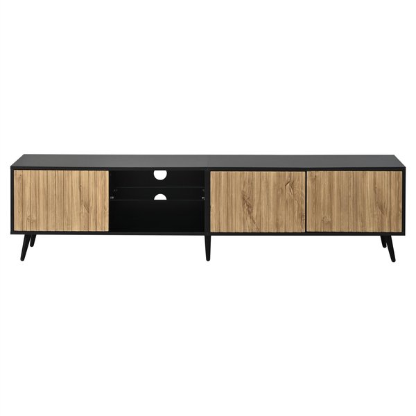 Meuble TV Bas Led, Couleur Naturelle+Noir Aosom France-image