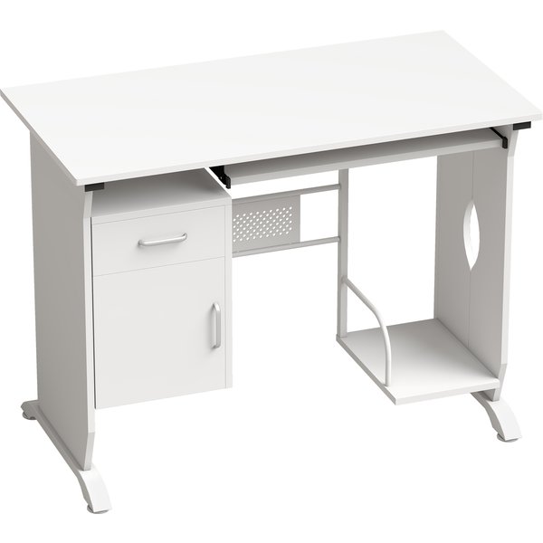 HOMCOM Computerschreibtisch, 100 x 52 x 75 cm, Schreibtisch mit ausziehbarer Tastaturablage, Schubladen und Halter für Zentraleinheit, Computertisch zum Lernen, weiß Aosom