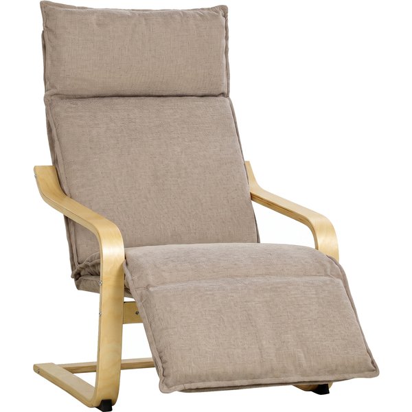 HOMCOM Wohnzimmersessel mit Reposapiés, gepolsterter Leinen-Sessel mit sanftem Schaukelmechanismus, hohe Rückenlehne, breiter Sitz, Relaxsessel für Schlafzimmer, Büro, Arbeitszimmer, Marrón claro Aosom