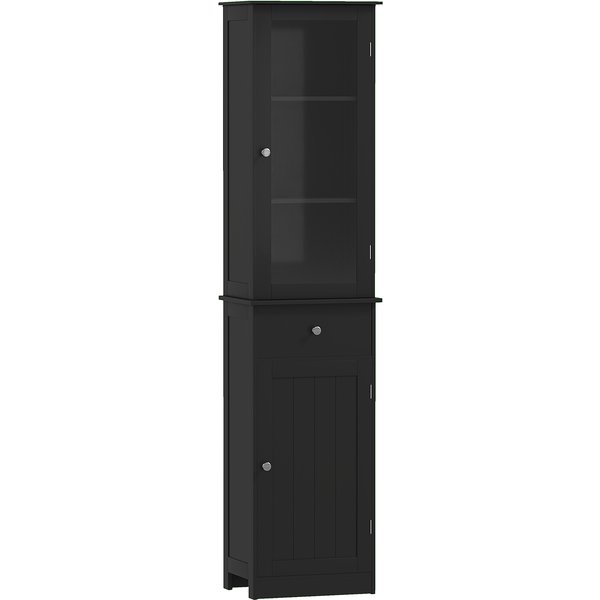 Kleankin Colonne De Salle De Bain Gain De Place Avec Armoire, Tiroir Et ÉTagèRes En Mdf, 40X27X171.5Cm, Noir-image