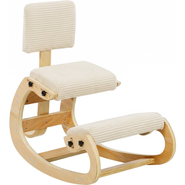 Homcom SièGe à Genoux Ergonomique Avec Dossier Appui Pour Les Genoux Et RevêTement En Velours CôTelé CrèMe-image