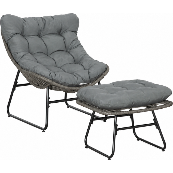 Outsunny Rattan Relaxsessel mit Fußhocker Gartensessel Outdoor Rattanstuhl mit Kissen, Stahl & Polyester, Grau 69x76x70 cm für Garten & Terrasse Aosom.de