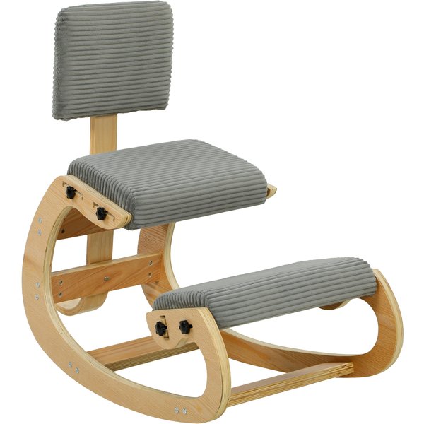 Homcom SièGe à Genoux Ergonomique, Tabouret Genoux Avec Dossier, Aspect Velours CôTelé, Chaise De Bureau Pour La Maison, Le Bureau, La MéDitation, Gris Foncé-image