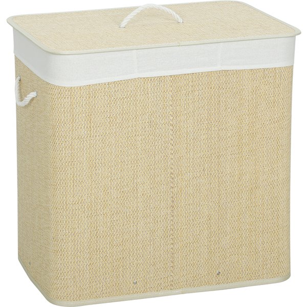 Homcom Panier à Linge 144 L En Bambou Avec 3 Compartiments PoignéEs Sac IntéRieur Amovible 60X40X60 Cm CrèMe-image