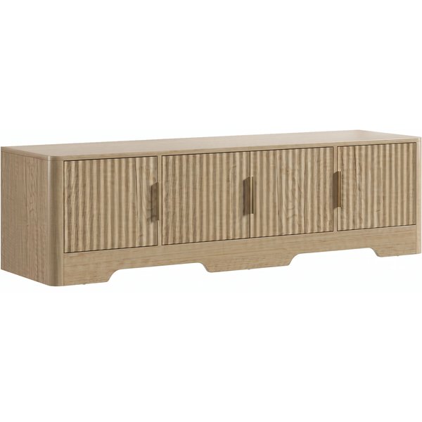 HOMCOM TV-Lowboard 152 cm, TV-Möbel für Fernseher bis 152,4 cm, 4 gerillte Türen und verstellbare Regale, modernes TV-Lowboard für Wohnzimmer, Schlafzimmer, Eiche Aosom