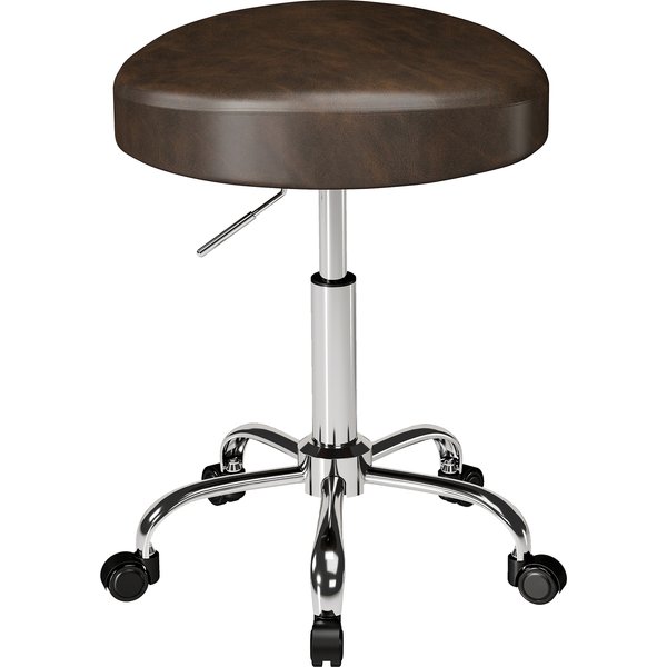 HOMCOM Drehhocker 360°, Kosmetik-Hocker mit gepolsterter Sitzfläche, höhenverstellbar, Kunstleder, Tragkraft 120 kg, 39 x 34.5 x 52-67.5 cm, Braun Aosom
