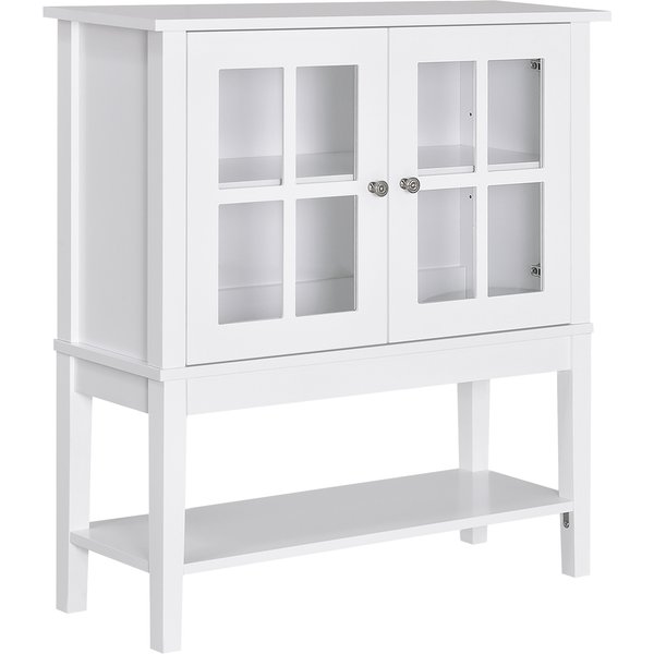 HOMCOM Modernes Küchen-Sideboard, Küchenschrank mit 2 Türen aus gehärtetem Glas, verstellbarer Innenboden, für Esszimmer, Wohnzimmer, 80x28x84 cm, Weiß Aosom