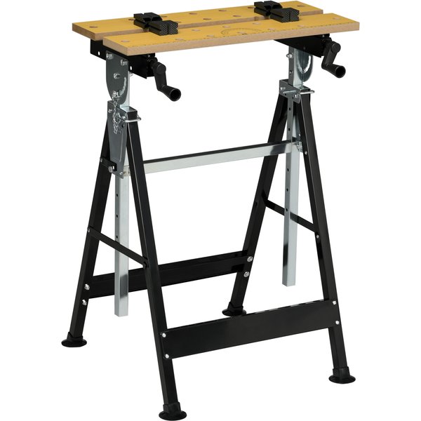 Homcom ÉTabli Pliant Avec 4 Mors, Hauteur Et Inclinaison RéGlables, Capacité 100 Kg, Noir Et Bois-image