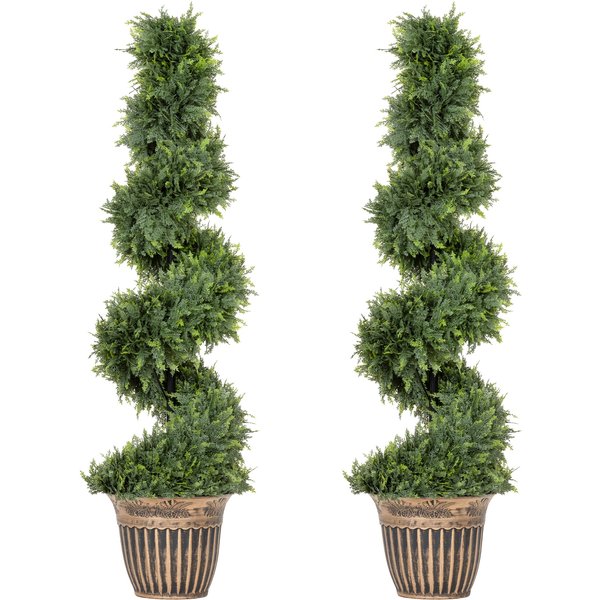 Homcom CyprèS En Spirale, Lot De 2 Plantes Artificielles, Avec Pot, Hauteur 120 Cm, Vert-image