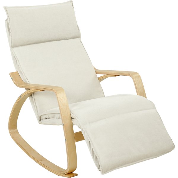 Homcom Fauteuil à Bascule Aspect Lin Avec Repose-Pieds RéGlable 5 Positions Et Aspect Lin, Pour Salon, CrèMe Blanche-image