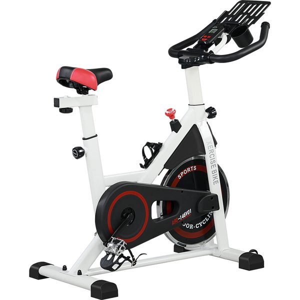 HOMCOM Heimtrainer Fahrrad Indoor Fitnessbike mit LCD-Display, verstellbarem Sitz, Rollen & Becherhalter, Stahl, weiß Aosom.de