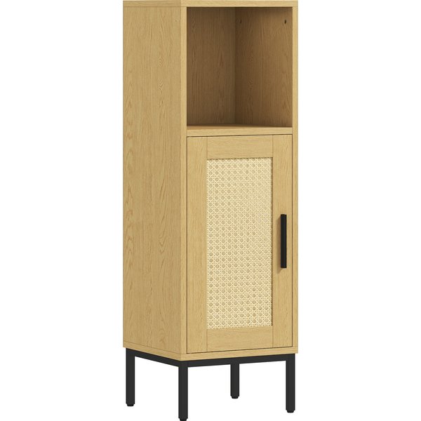 Homcom Armoire De Salle De Bain, Armoire éTroite Autoportante Avec éTagèRe RéGlable, Bois Naturel-image