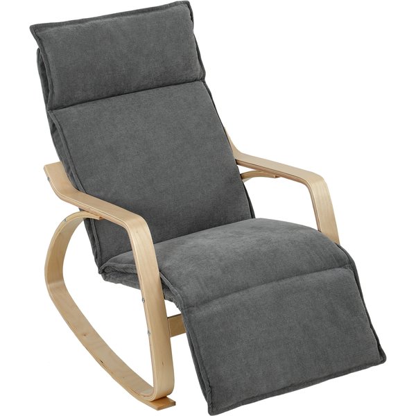 Homcom Fauteuil à Bascule Effet Lin Avec Repose-Pieds RéGlable Sur 5 Positions Et Effet Lin, Pour Salon, Gris Foncé-image
