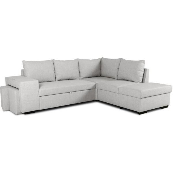 Canapé D'angle Convertible RéVersible 4 Places Mitchell - Tissu Gris - L 247 X P 91 X H 205 Cm - Coffre De Rangement-image