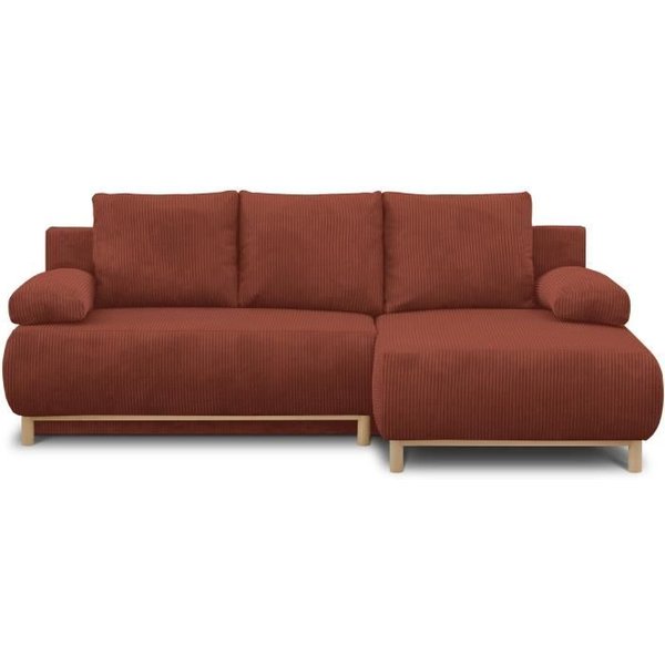 Canapé D'angle Droit Convertible - 3 Places - Mika - Tissu Velours CôTelé Rouille - Coffre De Rangement - 192 X 84 X 93 Cm-image
