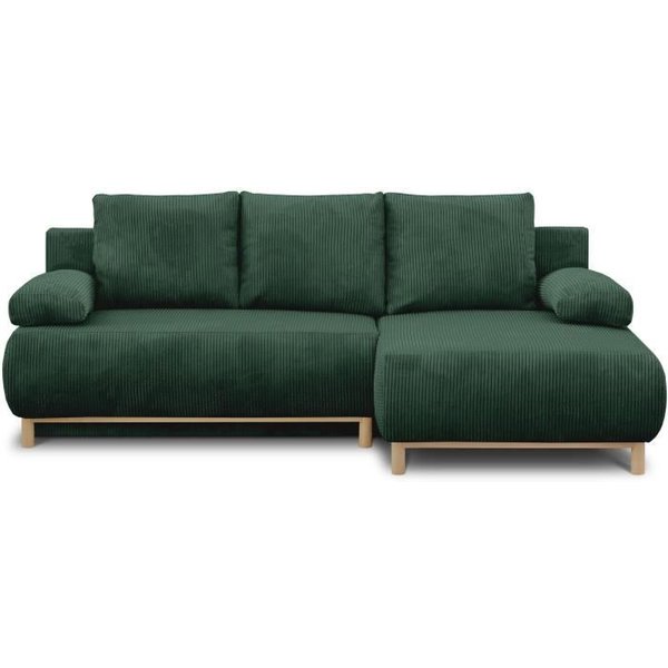Canapé D'angle Droit Convertible - 3 Places - Mika - Tissu Velours CôTelé Vert Foncé - Coffre De Rangement - 192 X 84 X 93 Cm-image