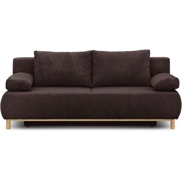 Canapé Convertible - 3 Places - Mika - Velours CôTelé Marron Foncé - Coffre De Rangement - L 192 X H 84 X P 93 Cm-image