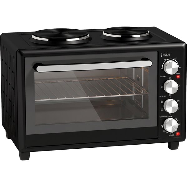 HOMCOM 36L Mini Oven with Dual Hot Plates, Electric Countertop Cooker with Convection, 90–230°C Adjustable Temperature | Aosom Ireland