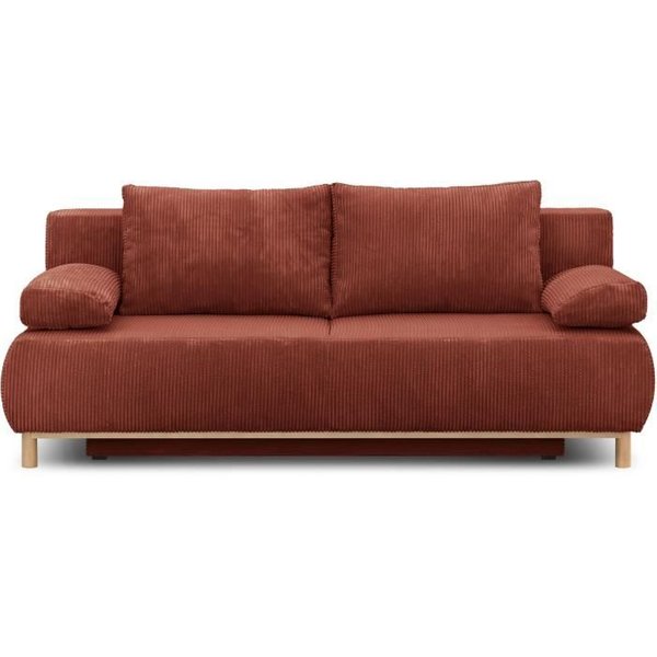 Canapé Convertible - 3 Places - Mika - Velours CôTelé Terracotta - Coffre De Rangement - L 192 X H 84 X P 93 Cm-image