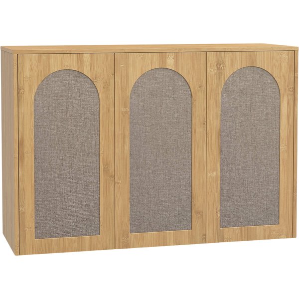 HOMCOM Wandbadezimmerschrank, hängender Aufbewahrungsschrank für Bad mit 3 Türen im Rattan-Look, Soft-Close und verstellbarem Regal, Boho-Stil, 88,5 x 30 x 60 cm, Eiche Aosom