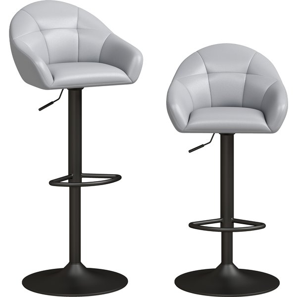 HOMCOM Bar Stools Adjustable Heights Breakfast Bar Stools Backrest Armrests Set of 2 with Rubber Ring Metal Base, Grey | Aosom Ireland