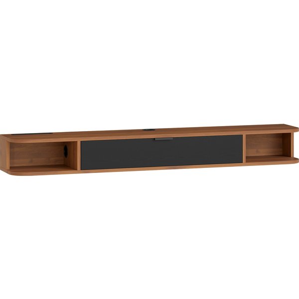 HOMCOM Wand-TV-Möbel 140 cm, TV-Bank für Fernseher bis 60 Zoll, Klappschublade, 2 offene Ablagen und Kabeldurchführung, Wand-Lowboard, Nussbaum Aosom