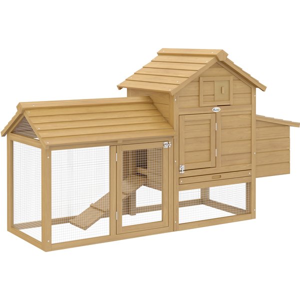 PawHut Zwerghühnerstall Hühnerhaus mit Nistkasten und Auslauf 150,5x54x87cm aus Tannenholz in Naturfarbe, ideal für kleine Hühner Aosom.de