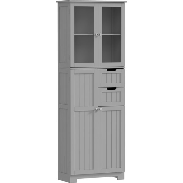 Homcom Meuble De Salle De Bain Haut, Meuble De Rangement Avec 4 Portes Dont 2 VitréEs, 2 Tiroirs Et éTagèRes RéGlables, Blanc-image