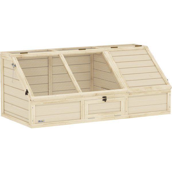 PawHut Schildkrötenhaus aus Holz, Schildkrötengehege mit zwei Haupthäusern, aufklappbarem Oberseite, Verschlüssel, Outdoor Reptilienkäfig für Kleintiere, Kaninchen 120 x 55 x 50 cm, Natur Aosom
