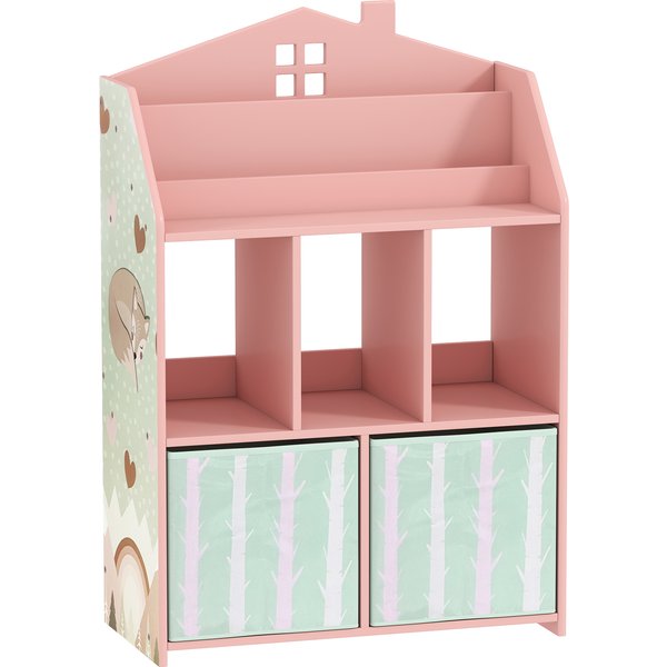 Aiyaplay ÉTagèRe Enfant Pour Jouets Avec Tiroirs En Tissu éTagèRes Ouvertes Design Renards Organisateur De Jouets Rose-image