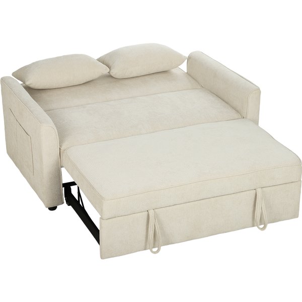 Homcom Canapé Convertible 2 Places 3 En 1, Canapé-Lit Clic Clac En Chenille 142 Cm, Dossier RéGlable, 2 Oreillers, Beige-image