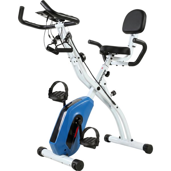 Sportnow VéLo D'appartement Pliable VéLo De Fitness 3 En 1 Silencieux Connecté Kinomap Bluetooth Et Zwift 105X53,5X109Cm Bleu-image