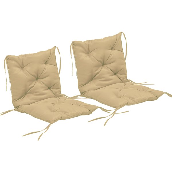 Outsunny 2er-Set Sitzkissen, 98 x 50 cm Stuhlkissen mit Bindebänder, Stoffbezug, 8cm dick Polsterauflage, Sitzpolster für Küche, Büro, Esszimmerstühle, Khaki Aosom