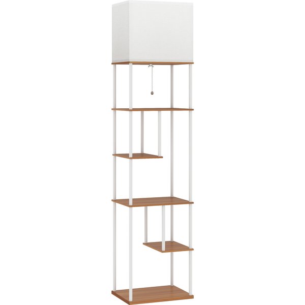 Homcom Lampe Sur Pied Avec ÉTagèRes TempéRature De Couleur RéGlable 3000K-6500K TéLéCommande Ampoule E27 Naturel-image