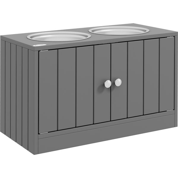 Pawhut Gamelles Chiens SuréLevéEs Gamelle Double Chien Chat Porte-Gamelles 2L Acier Inox 60 X 30 X 35,5 Cm Gris-image