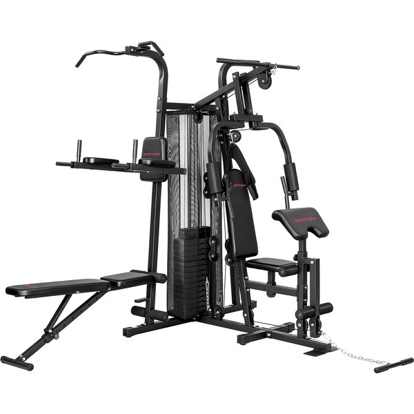 SPORTNOW Kraftstation Fitnessstation mit Latzug Butterflystange 69kg Gewichten, Seil, verstellbar Bank, Multifunktion Multistation bis zu 120kg belastbar Fitnessgerät Trainingsstation für Zuhause Aosom