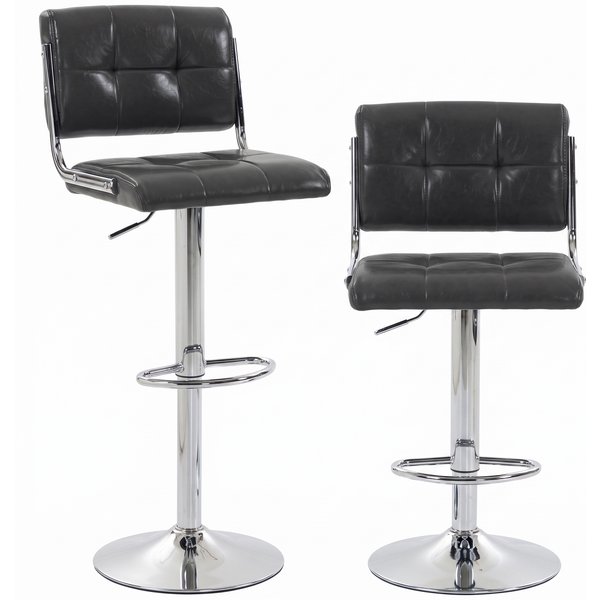 HOMCOM Bar Stools Modern PU Leather Adjustable Breakfast Bar Stools Backrest Set of 2 Grey