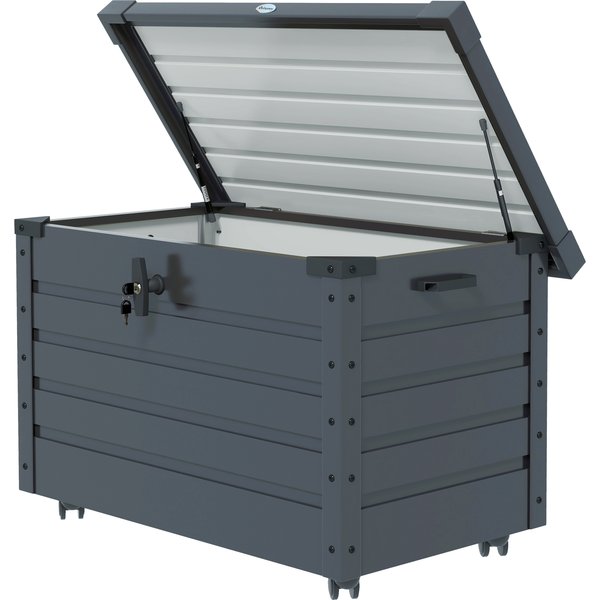 Outsunny Gartenbox, Aufbewahrungsbox mit Rollen, Aufbewahrungskiste mit Schloss, Griff, Gartentruhe für Balkon, Terrasse 100 x 62 x 65 cm, Dunkelgrau Aosom