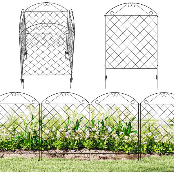 Outsunny Decorative Fence, 43in x 11.5ft Outdoor Picket Panels, 4PCs Rustproof Metal Wire Landscape Flower Bed Border Edging, Black Aosom UK