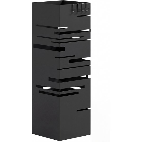 HOMCOM Regenschirmständer aus Metall Schirmständer mit Abnehmbarer Wasserauffangschale und 4 Haken, für Hauseingang, 15,5 x 15,5 x 49 cm, Schwarz Aosom